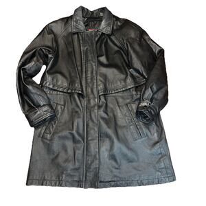 Phase 2 Leather Jacket Black Mens Size Large ? Vtg Drawstring No Hood